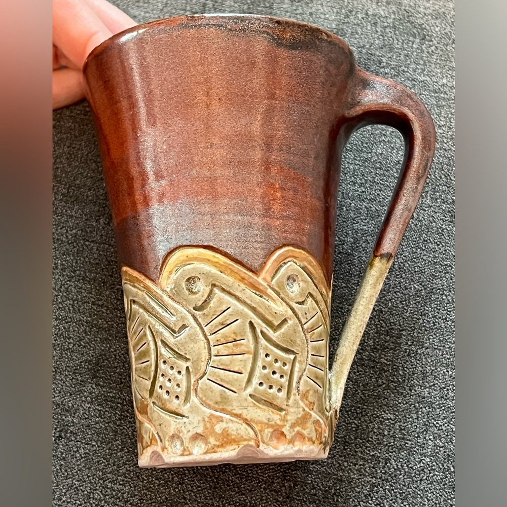 Pottery Mug Stoneware Artisan Handmade Earth Tones Coffee Cup Signed Ceramic